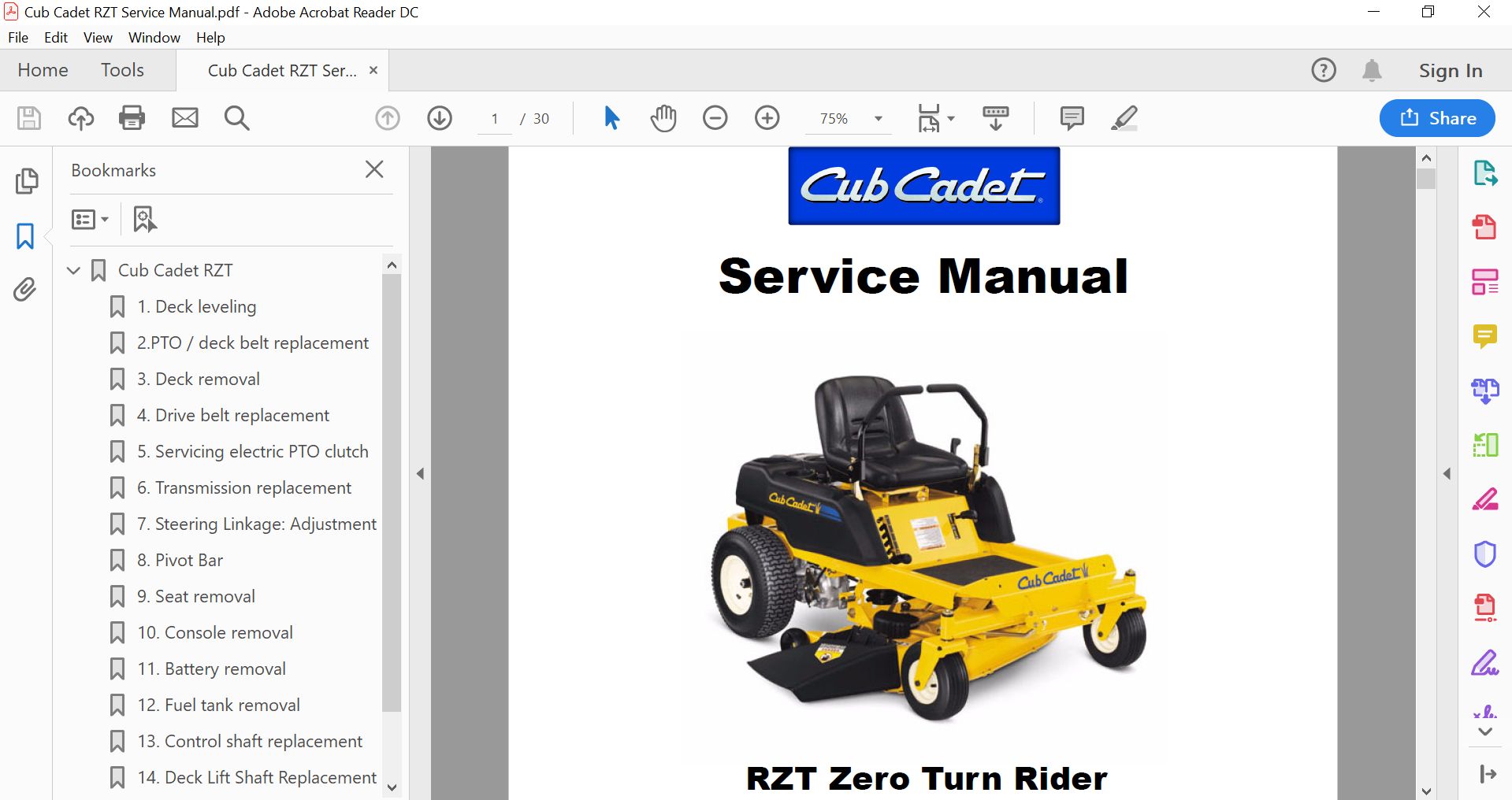 Cub Cadet RZT Zero Turn Rider Service Manual Download